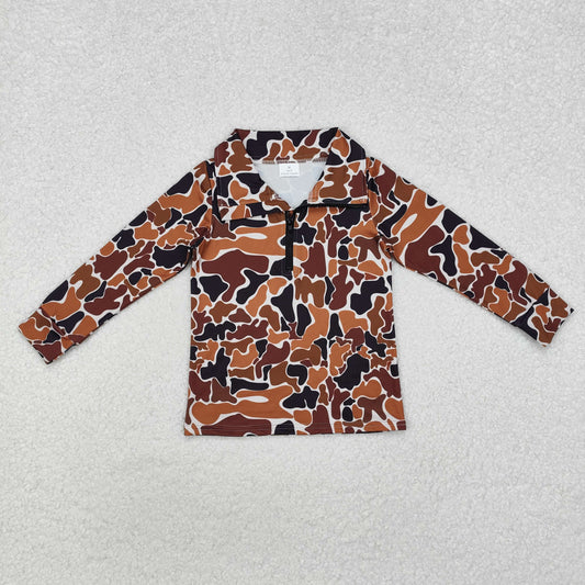 BT10956  Long sleeves brown camo boys hunting zip pullover