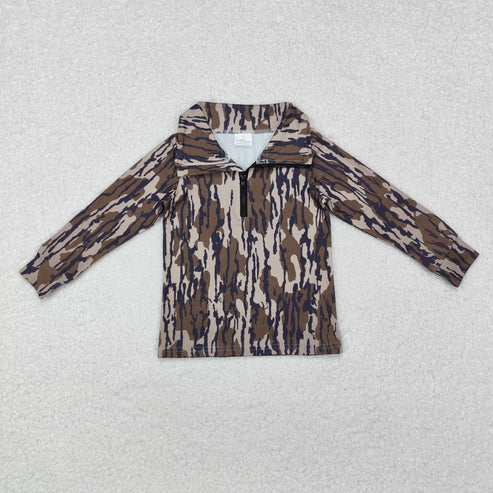 10.1 RTS Sibling Baby Boys Long Sleeves Western Camo Aztec Pocket Half Zipper Pullovers Top