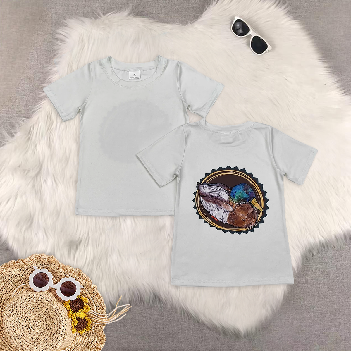 8.02 RTS Sibling Baby Boys Summer Tops Short sleeves beige duck baby boy hunting shirt