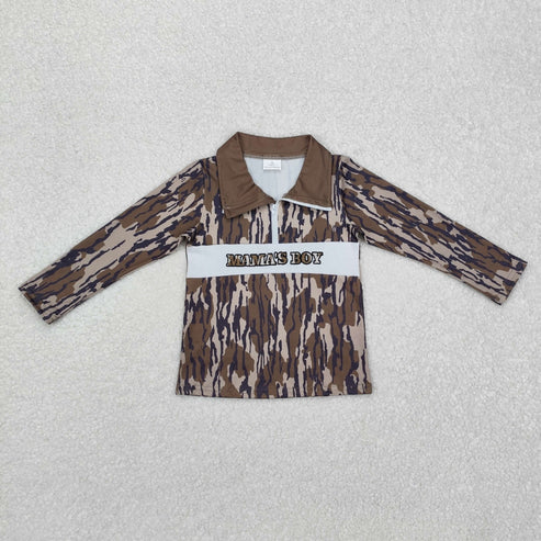 9.25 RTS Sibling Baby Boys Embroidery Mamas Bows Western Camo Tee Shirts Top