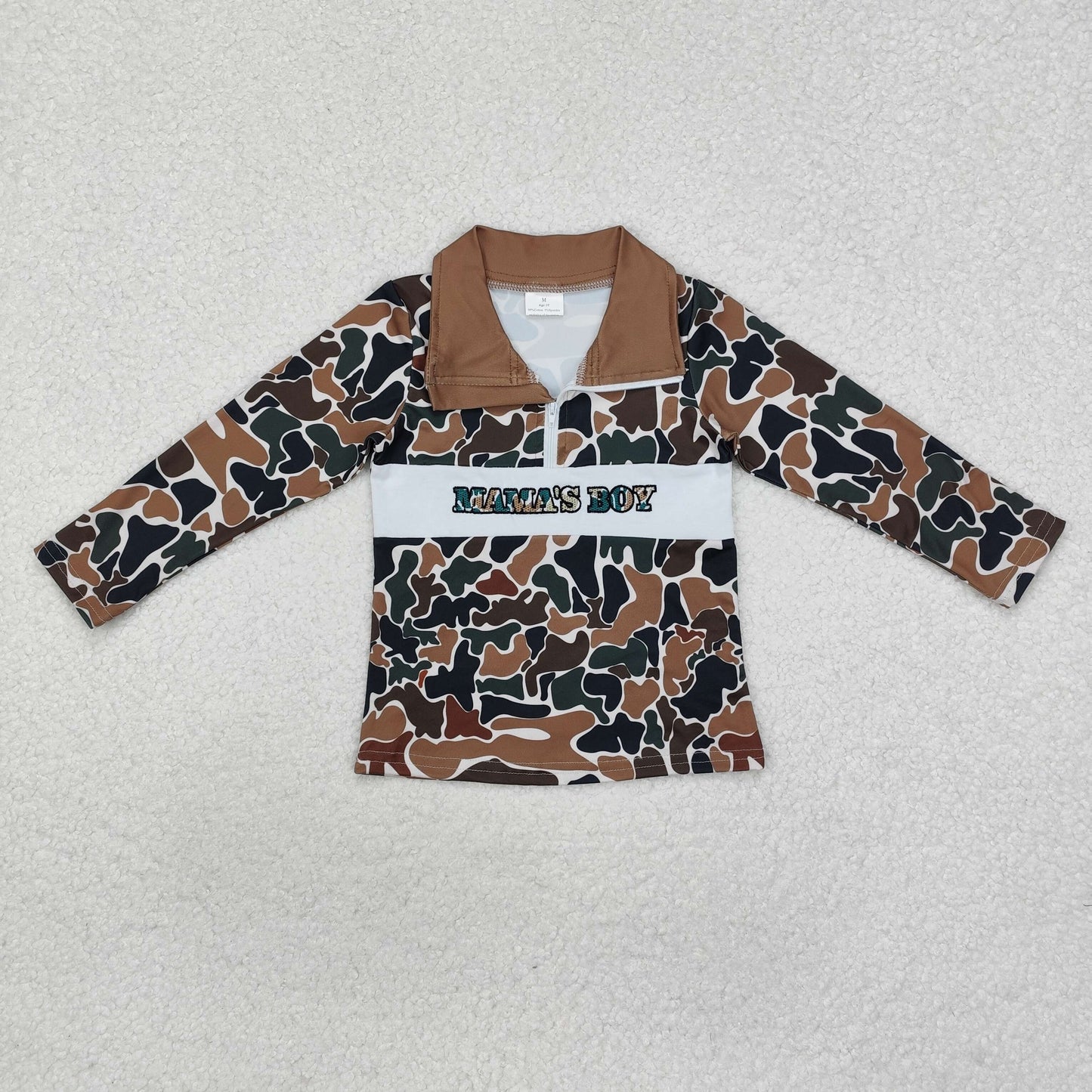 BT0973 Long sleeves brown camo mama's boy kids zip pullover
