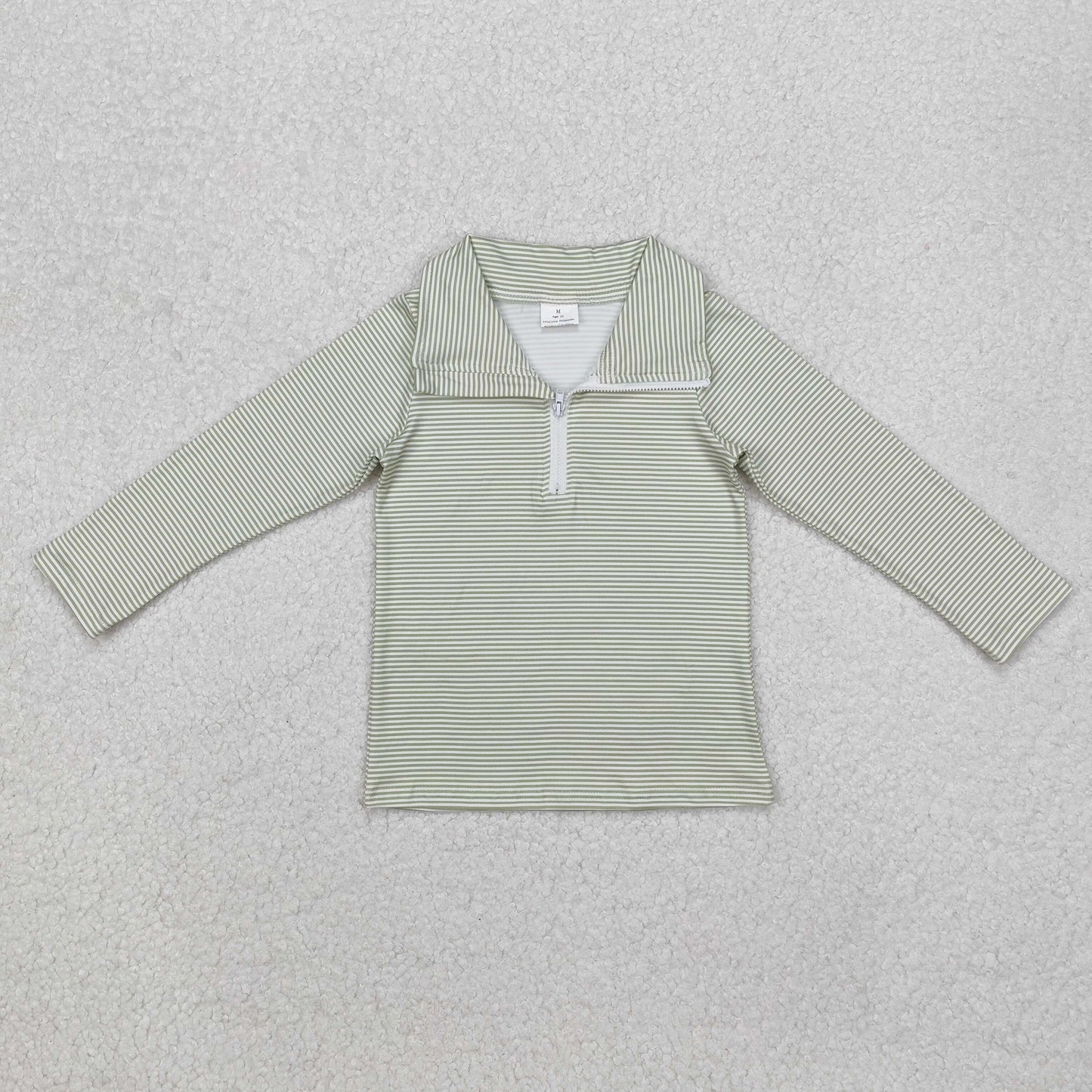 BT1005 Green striped zipper long-sleeved top