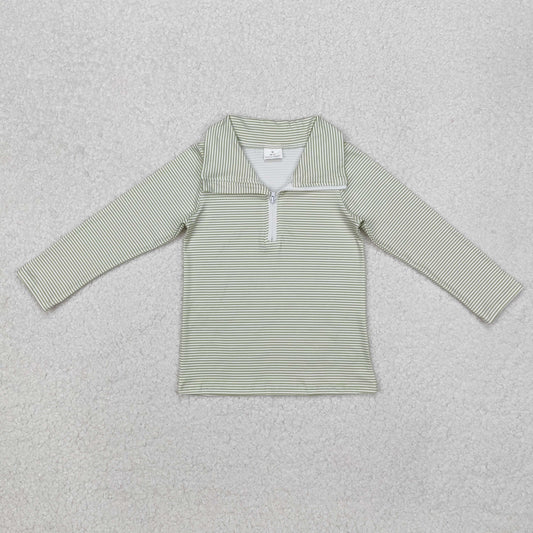 BT1005 Green striped zipper long-sleeved top