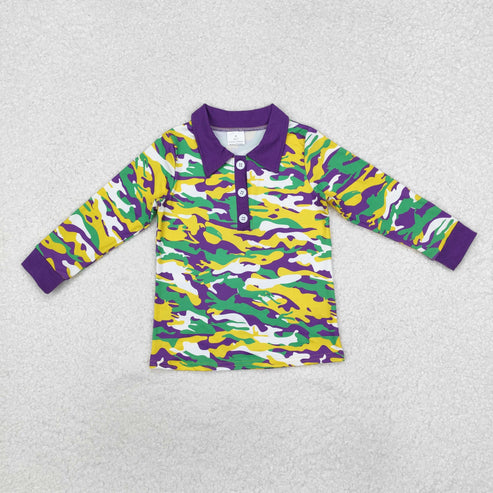9.20 RTS Sibling Baby Boys Boutique Mardi Gras Long Sleeves Half Zipper Button Pullovers Tops