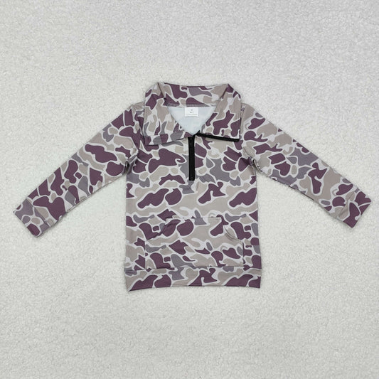 BT1036 Long sleeves camo pocket boys zip pullover
