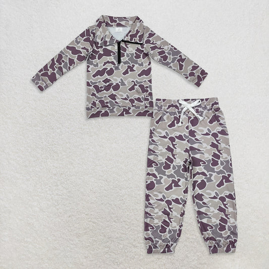 9.27 RTS NO MOQ （In stock）BT1036 + P0652 Baby Boys Light Green Camo Zip Pocket Pullovers Tops Bottoms Pants