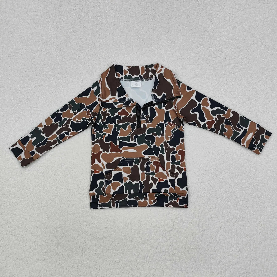 10.1 RTS Sibling Baby Boys Long Sleeves Western Camo Pocket Half Zipper Pullovers Top