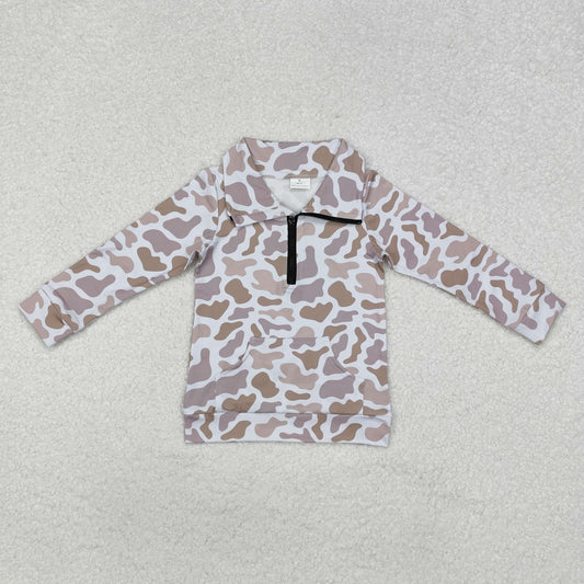 BT1040 Long sleeves light grey camo pocket kids zip pullover