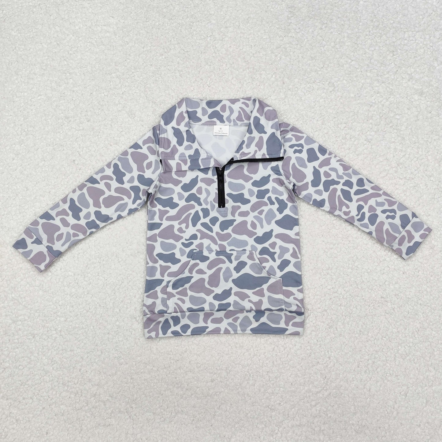 BT1041 Long sleeves grey camo pocket kids zip pullover