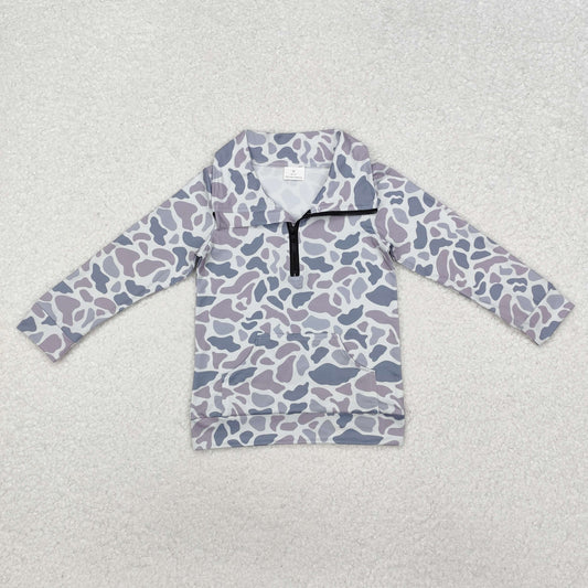 BT1041 Long sleeves grey camo pocket kids zip pullover