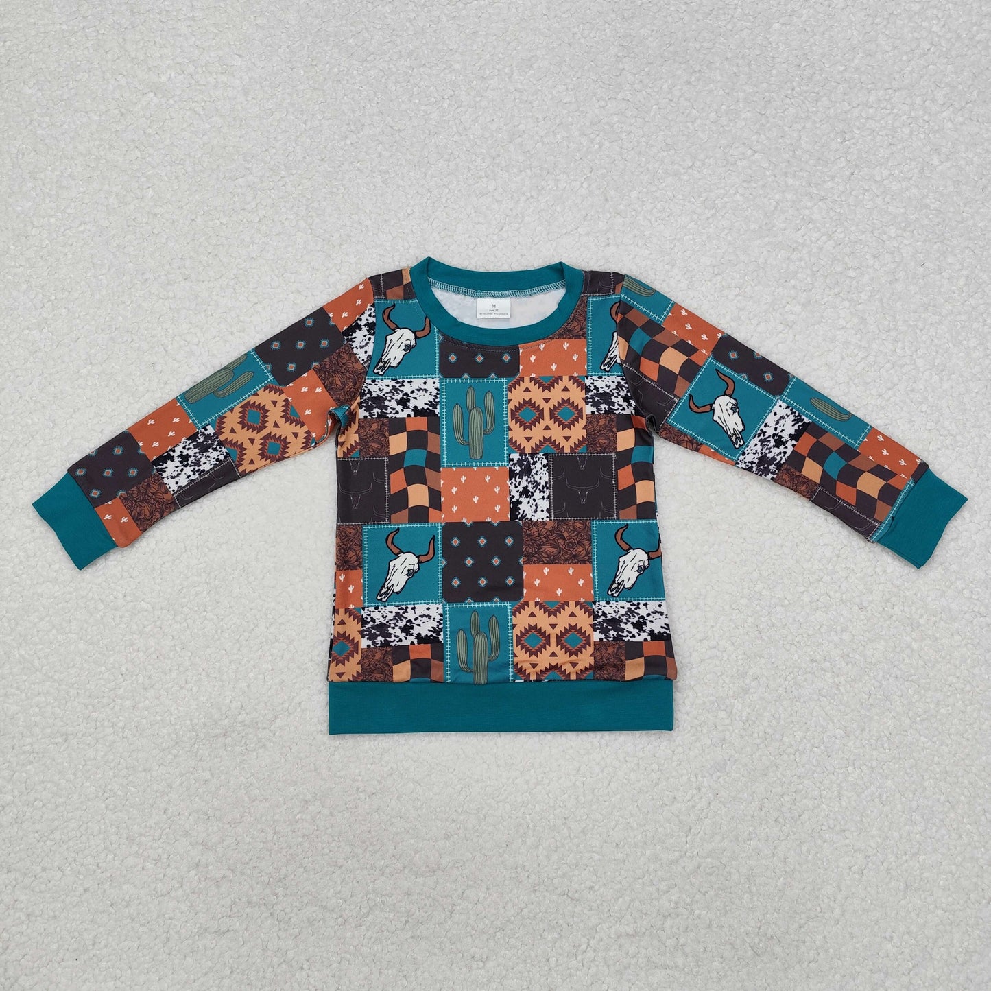 BT1060 Long sleeves bull skull cactus western kids boys shirt