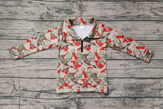 BT1069 Baby Boys Camo Longhorn Long Sleeve Zip Pullovers Tops Preorder