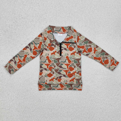 10.1 RTS Sibling Baby Boys Long Sleeves Western Camo Aztec Pocket Half Zipper Pullovers Top