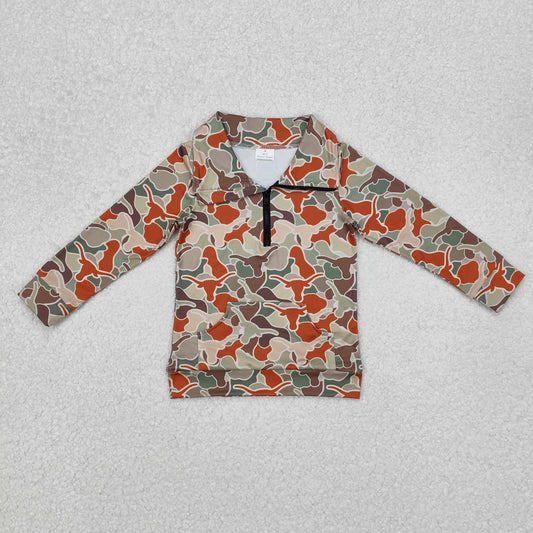 BT1069  Long sleeves bull skull camo kids boys zipper hoodie