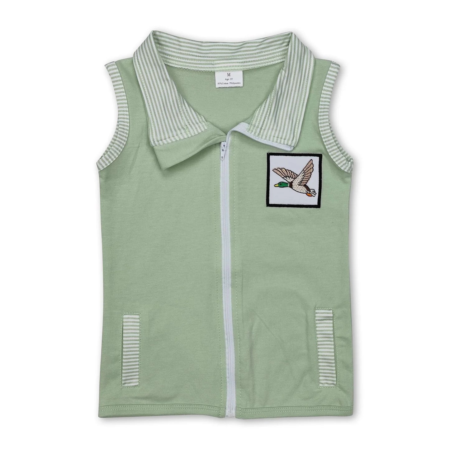 9.30 RTS Sibling Baby Boys Sleeveless Embroidery Deer Dog Duck Pocket Zipper Jackets Top