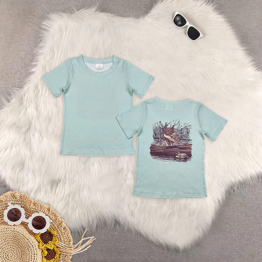 8.02 RTS Sibling Baby Boys Summer Tops Short sleeves blue duck kids boys shirt