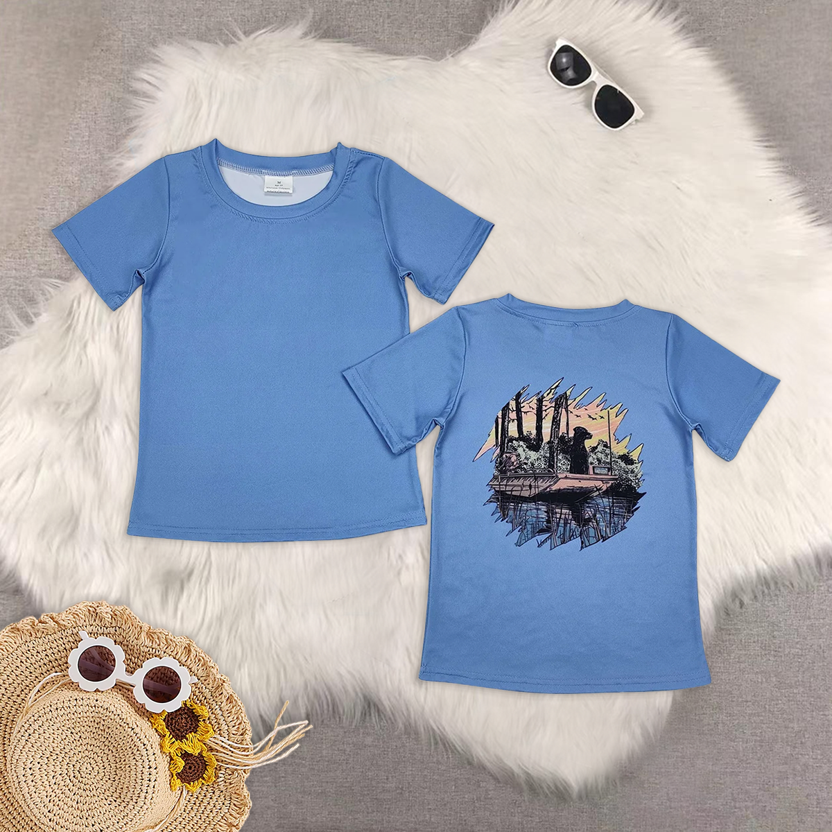 8.02 RTS Sibling Baby Boys Summer Tops Short sleeves beige duck baby boy hunting shirt