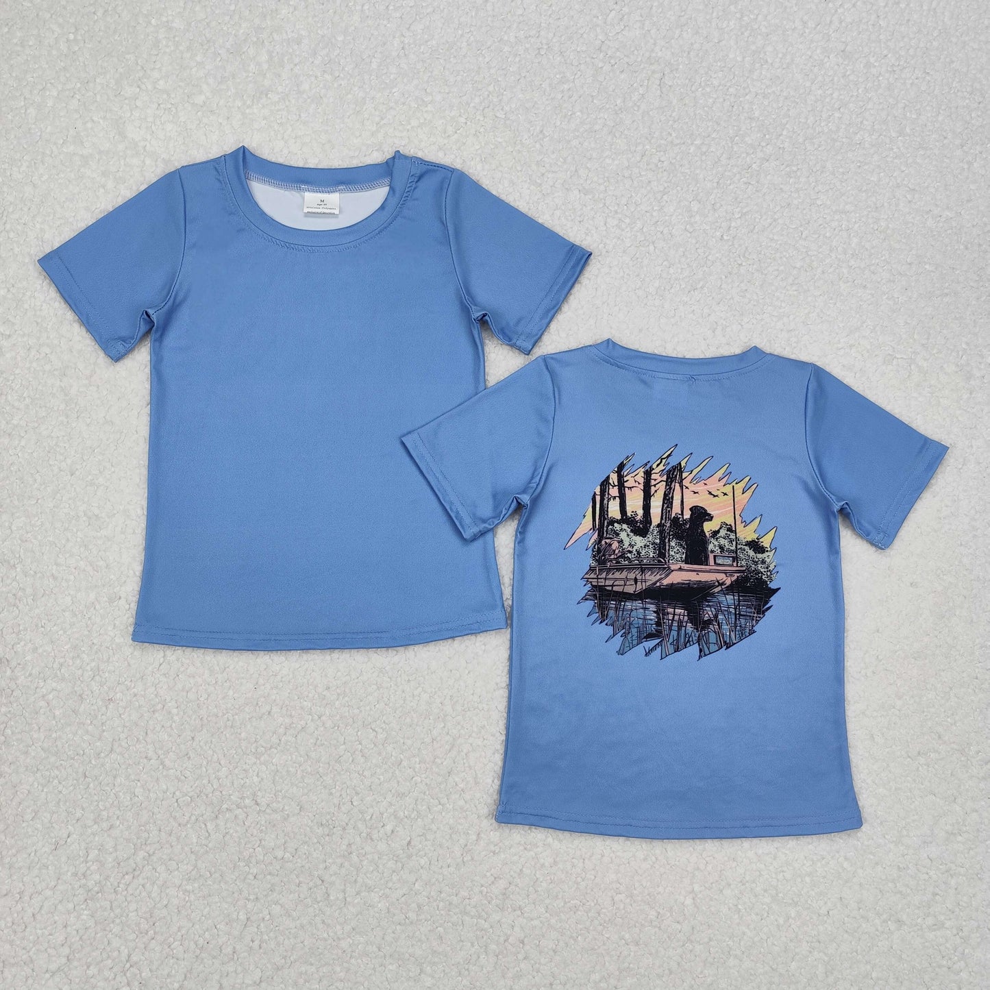 BT1082Short sleeves light blue dog kids boys hunting shirt