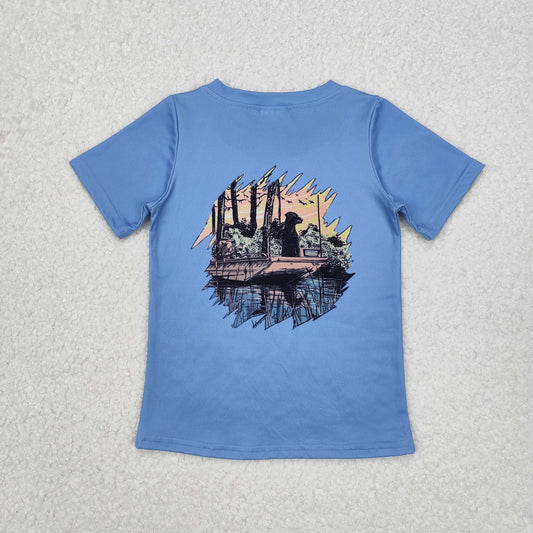 BT1082Short sleeves light blue dog kids boys hunting shirt