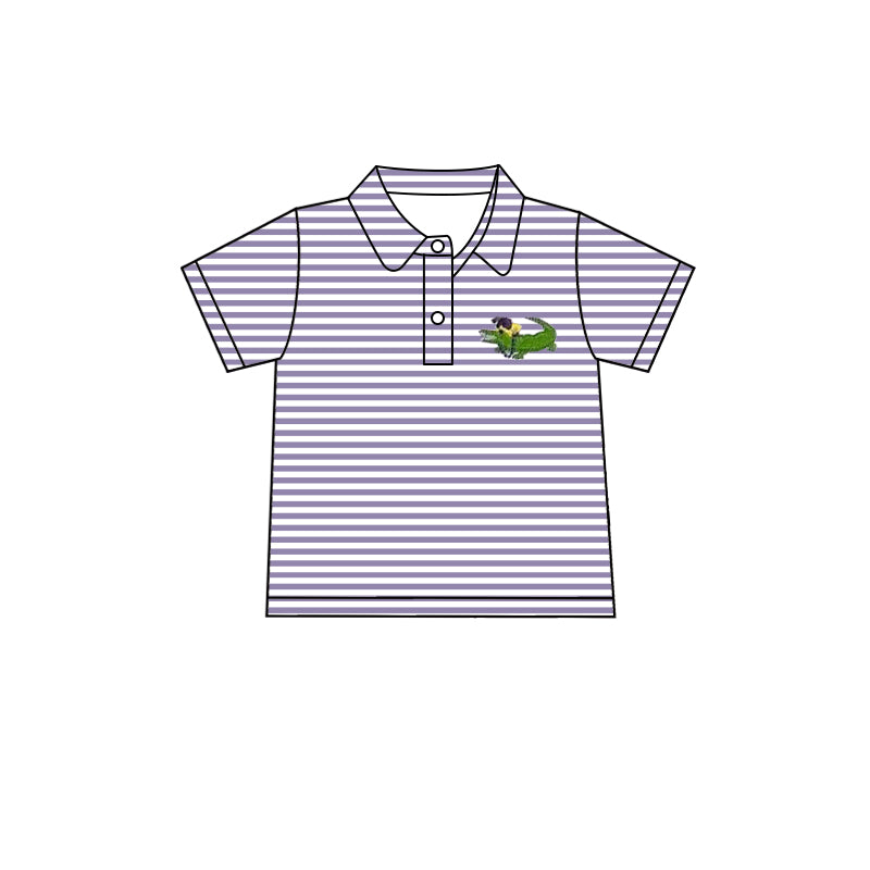 Baby Girls and Boys Mardi Gras Stripe Neck Short Sleeve Button Pullover Top and Knee Length Dress