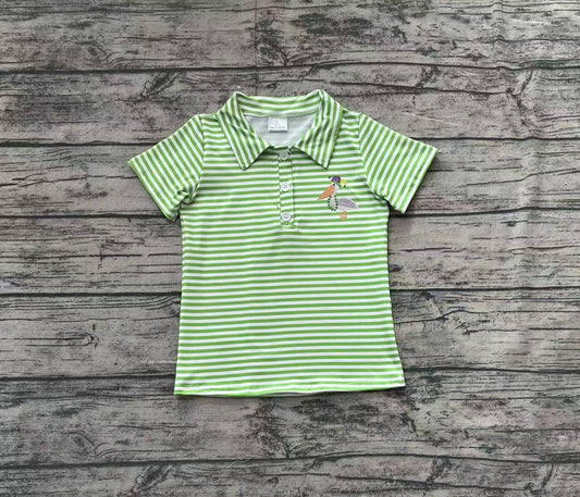 BT1094Short sleeves green stripe pelican kids boys polo shirt