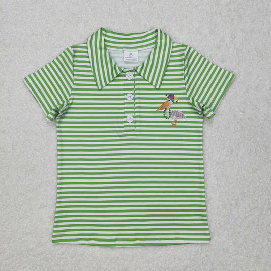 BT1094Short sleeves green stripe pelican kids boys polo shirt