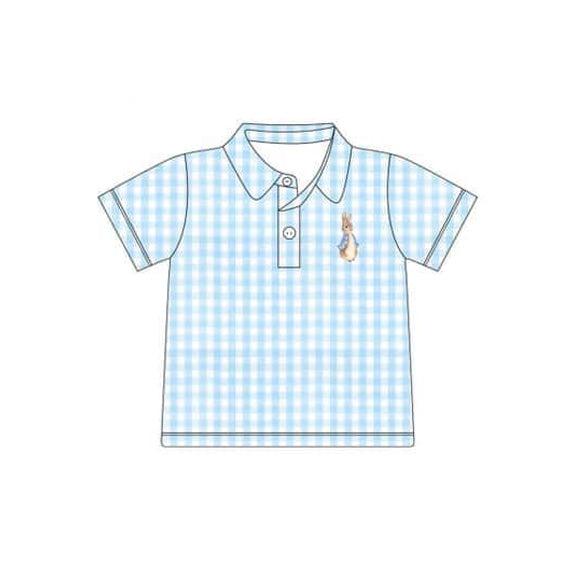 BT1095 Baby Boys Blue Checkered Rabbit Short Sleeve Tee Shirts Tops