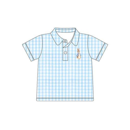 BT1095 Baby Boys Blue Checkered Rabbit Short Sleeve Tee Shirts Tops