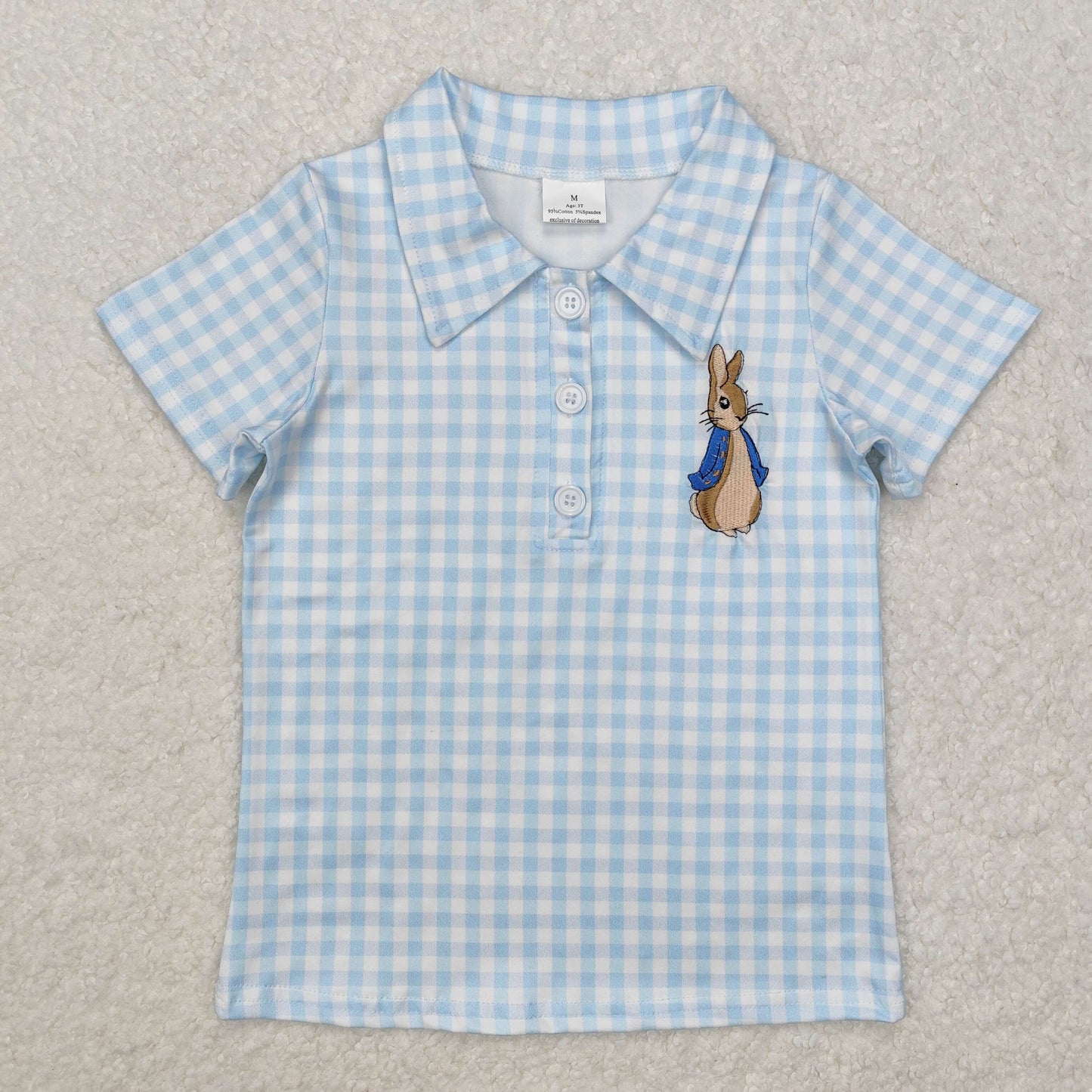 BT1095Short sleeves light blue rabbit boys Easter polo shirt