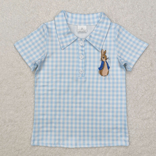 BT1095Short sleeves light blue rabbit boys Easter polo shirt