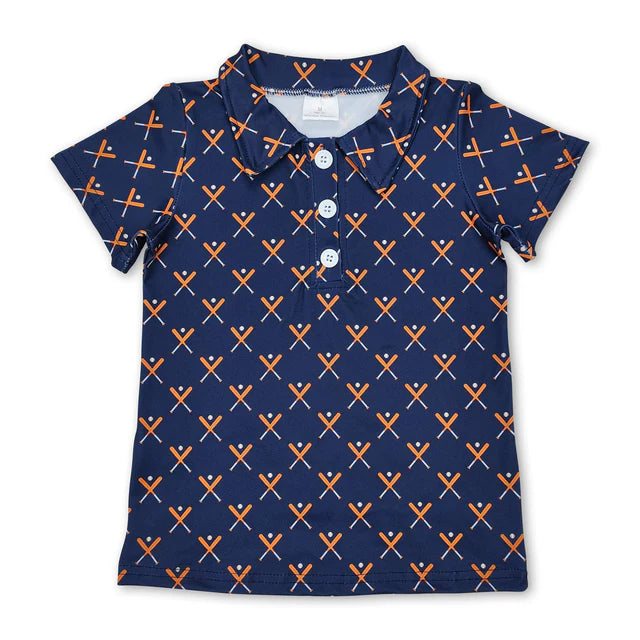 5.15 RTS NO MOQ （In stock）BT1120+SS0136 Blue short sleeves baseball kids boys polo shirt outfits
