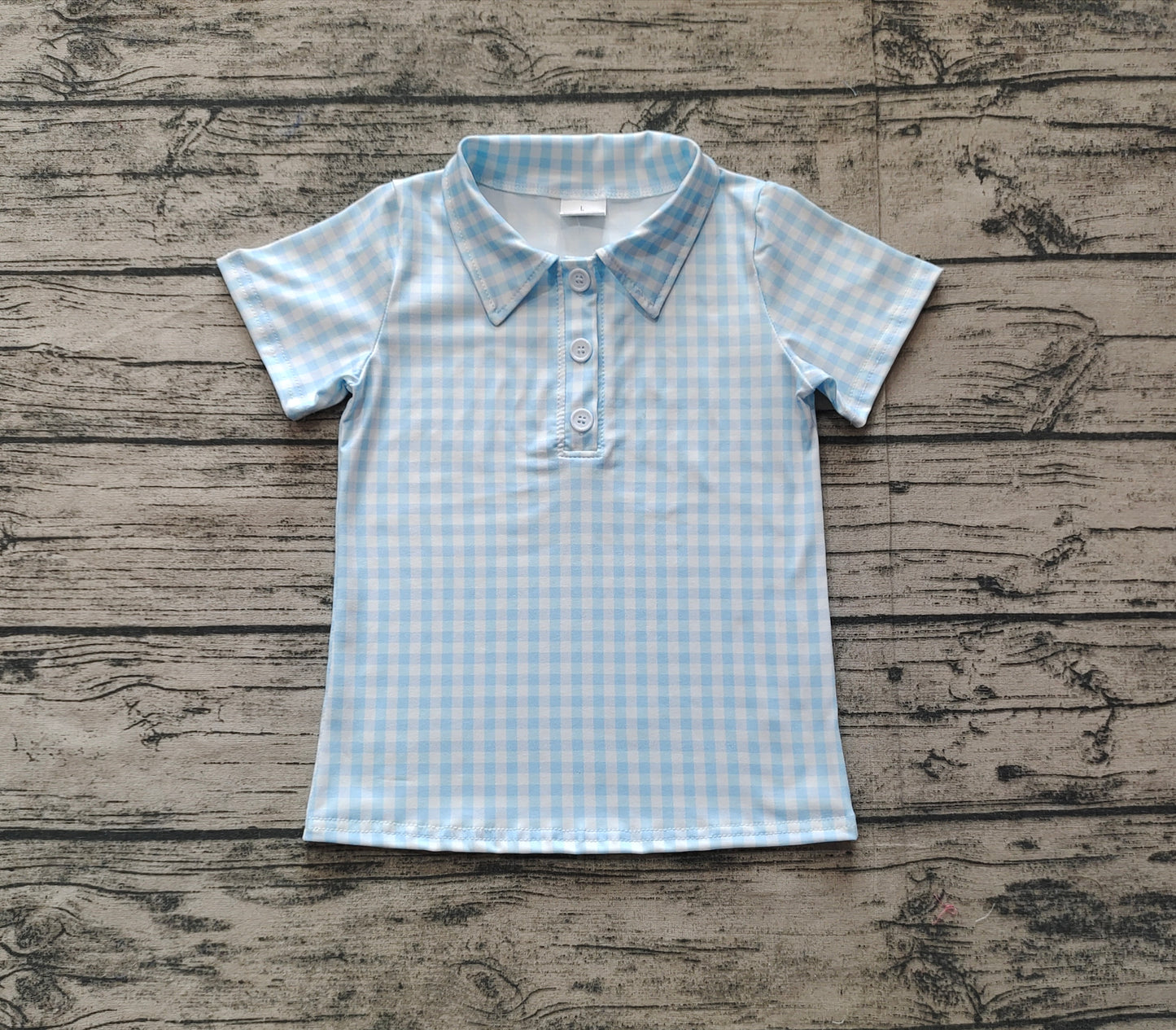 BT1125Short sleeves light blue plaid kids boys polo shirt