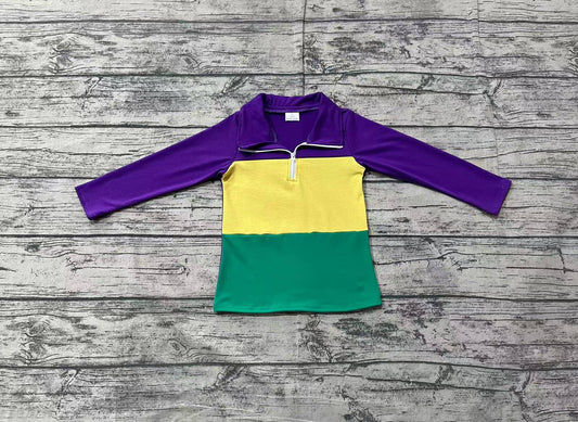 BT1130  Open media 2 in modal Open media 3 in modal Long sleeves purple yellow green boys Mardi Gras pullover