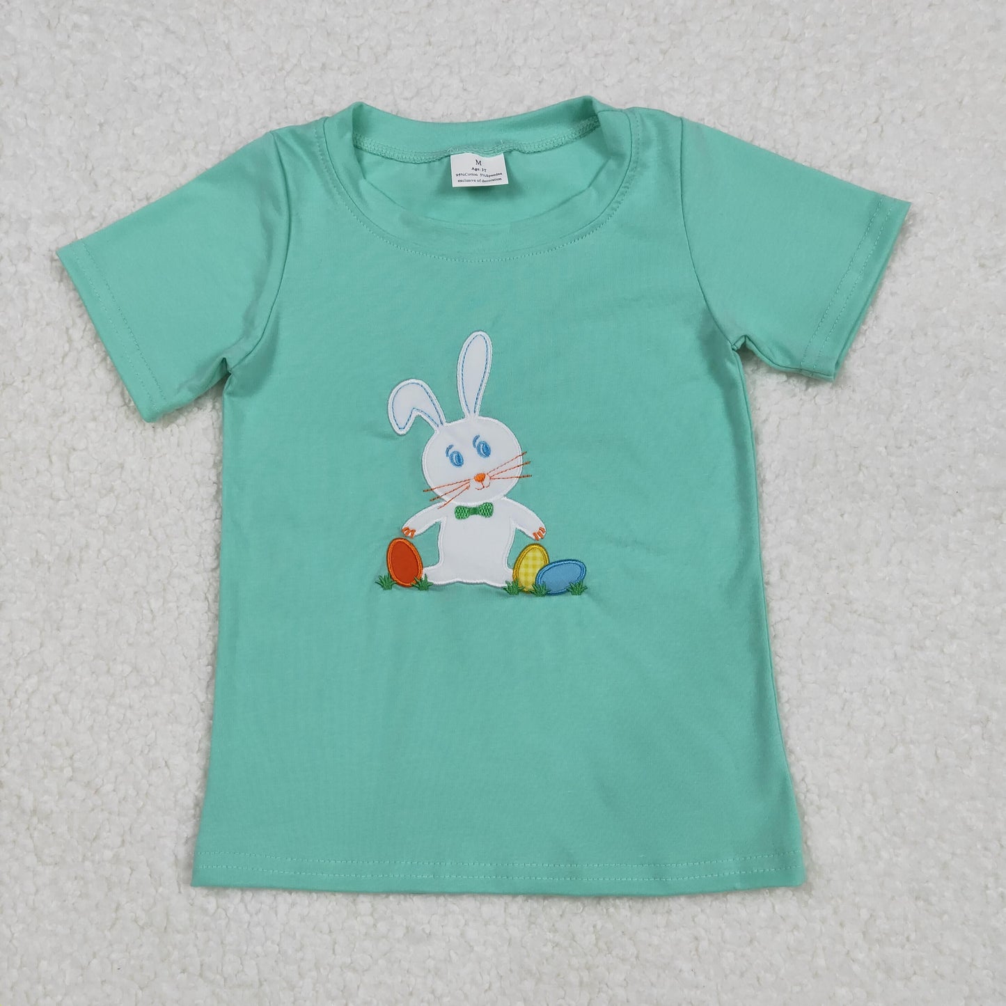 BT1132Kids Easter Shirt Short Sleeves Bunny Eggs Pattern Boys Spring Fashion Casual Top for Children