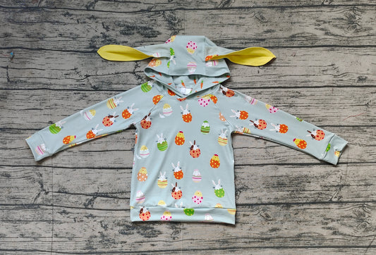 BT1136Baby Boys Easter Green Rabbits Eggs Long Sleeve Hooded Ears Tops