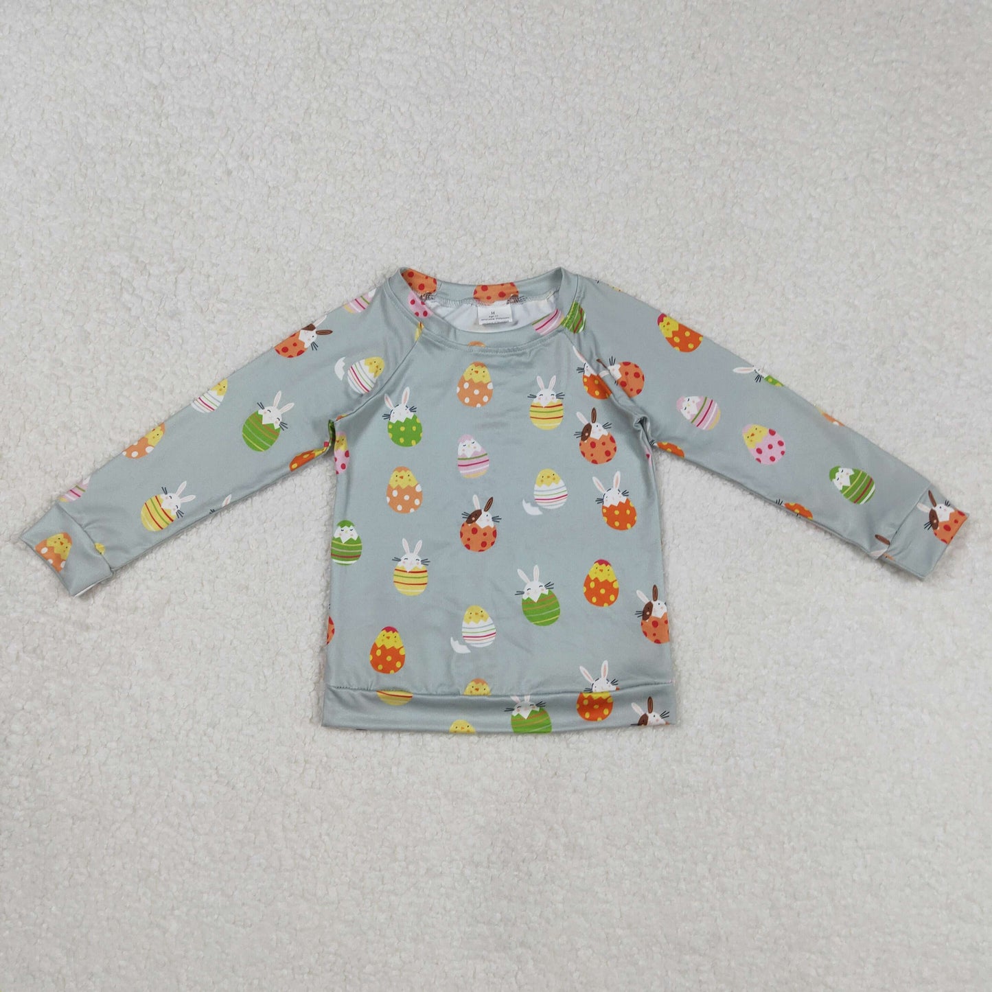 BT1137Cute Easter Long-Sleeved Shirts for Baby Kids with Bunny and Eggs Design