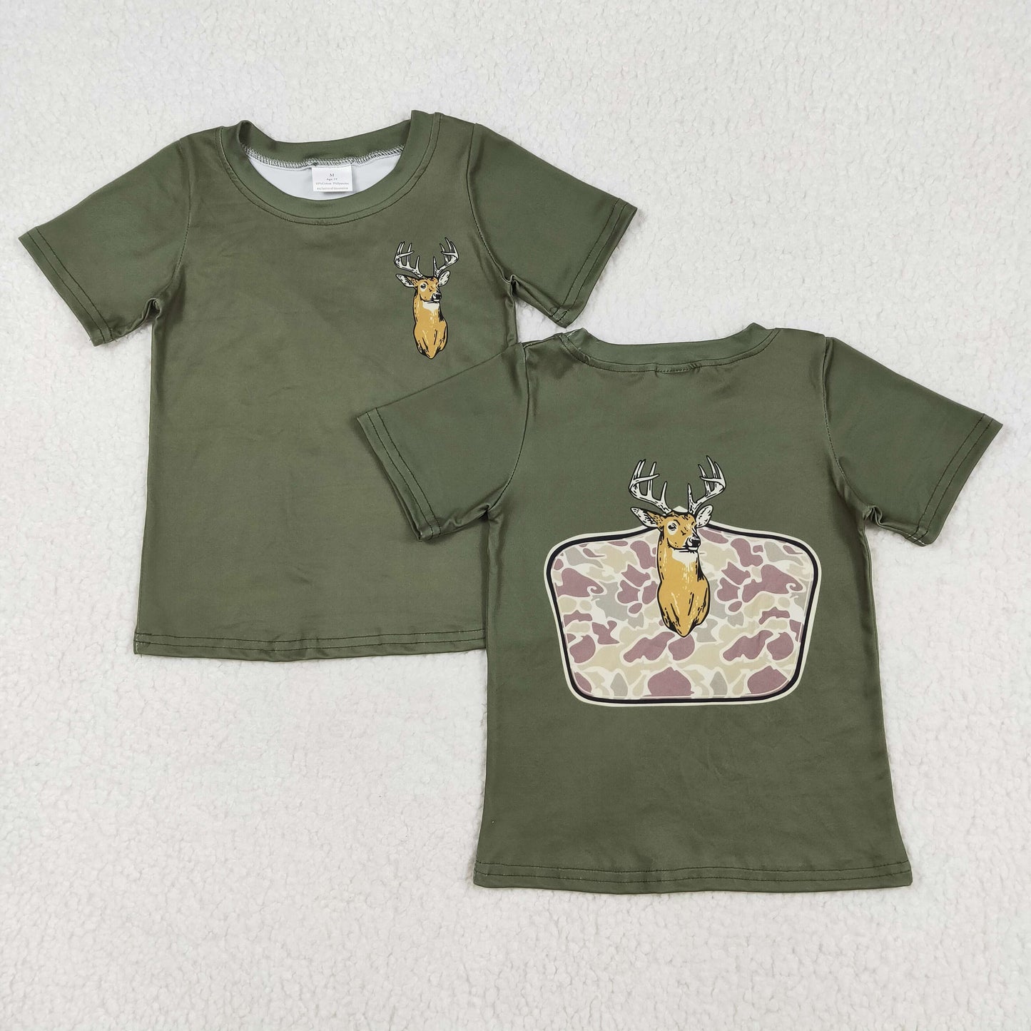 BT1148Baby Boys Green Deer Camo Short Sleeve Tee Shirts Tops