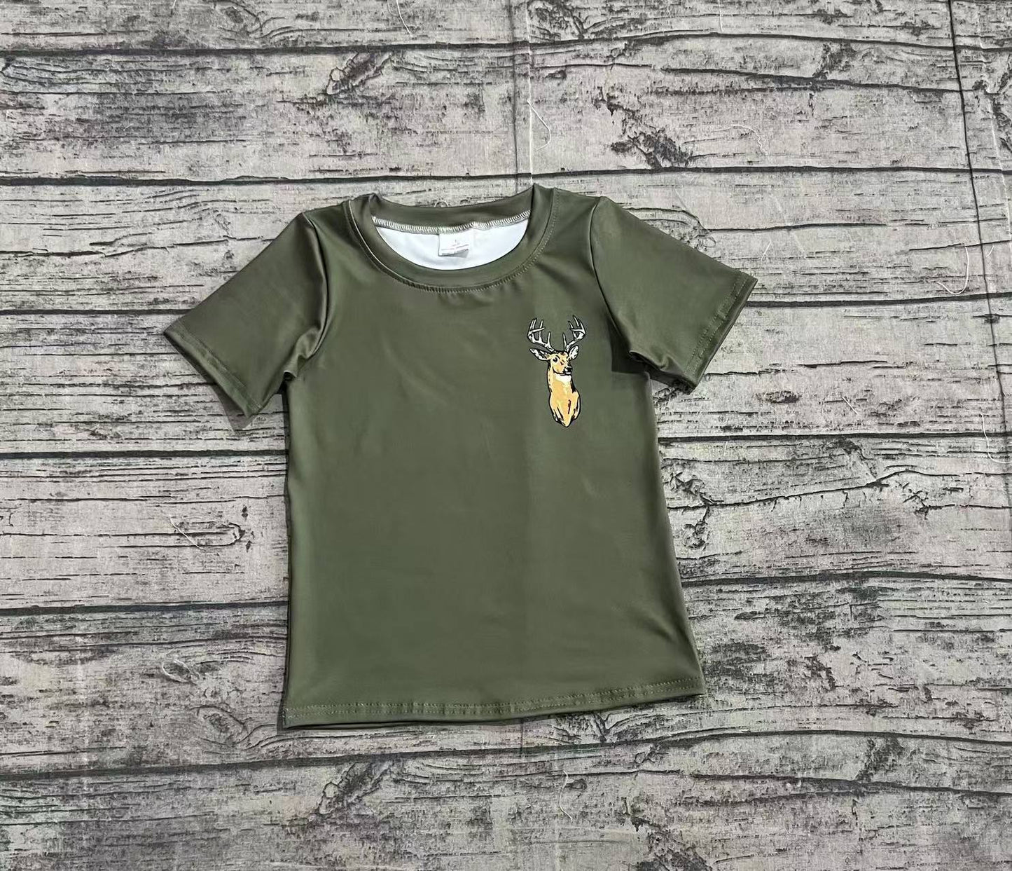 BT1148Short sleeves olive camo deer kids boys shirt