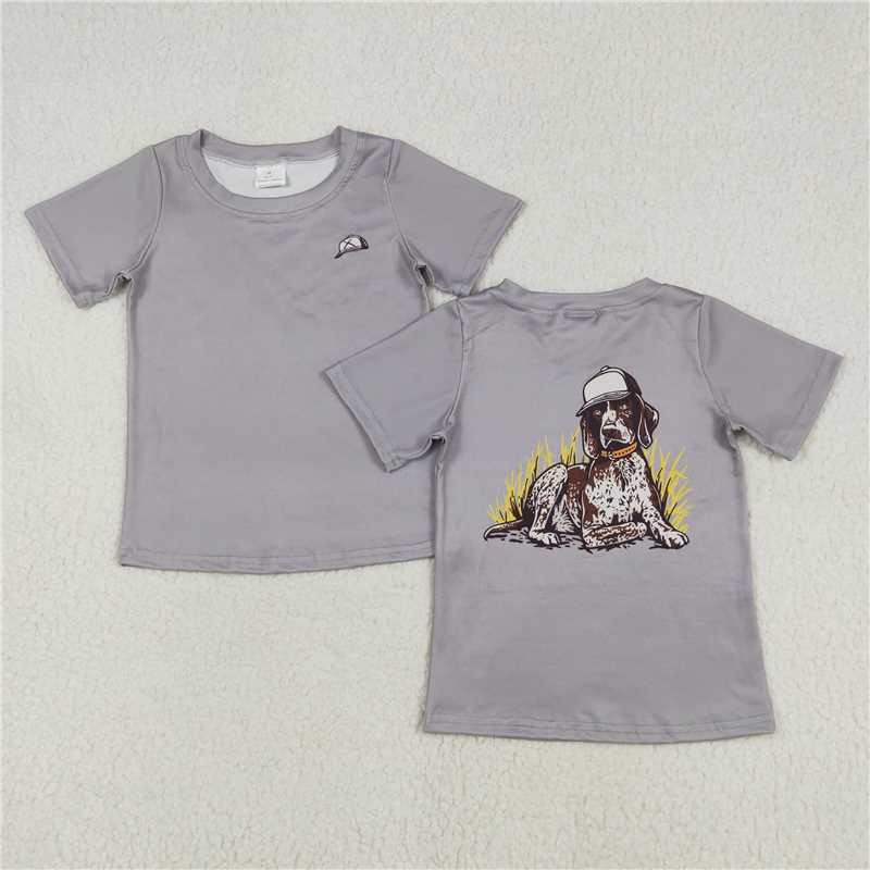 BT1149RTS NO MOQ Baby Boys Summer Tops Grey Dog Short Sleeve Kids Boys Shirt Stylish And Trendy Garment for Youngsters