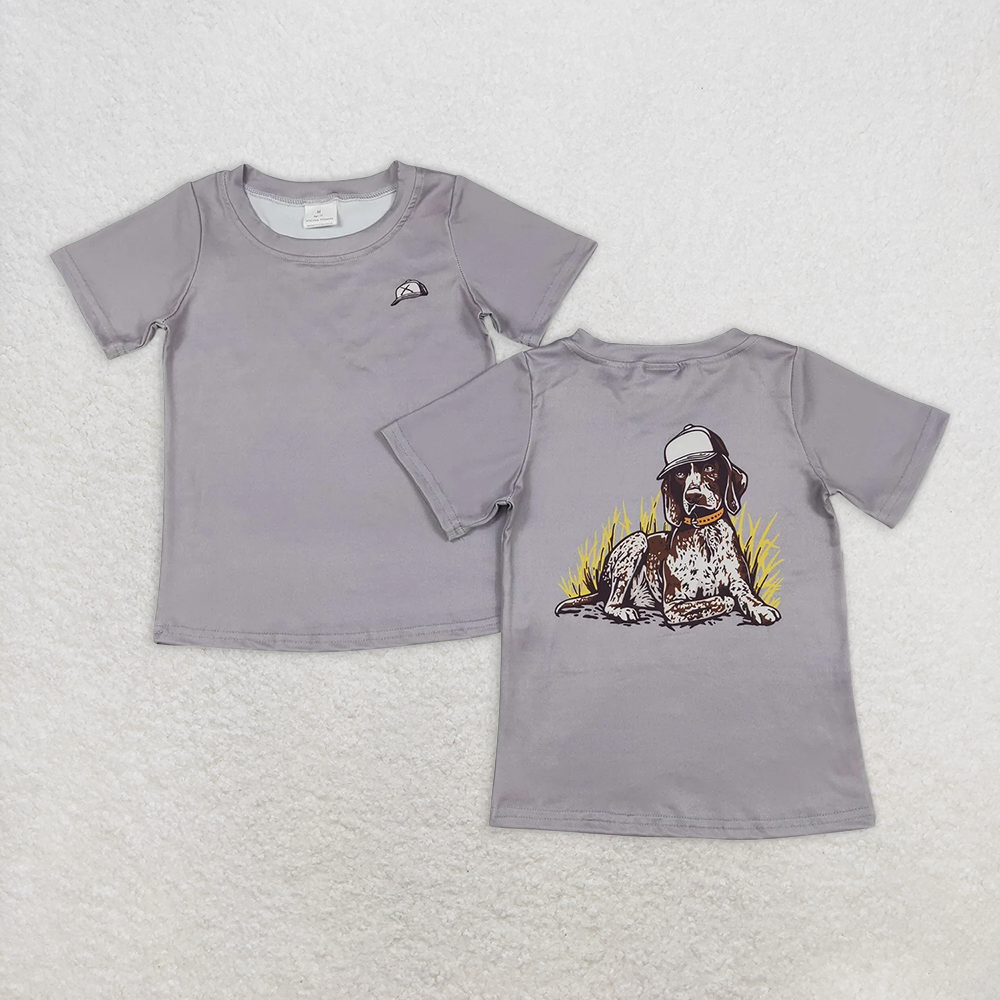 BT1149RTS NO MOQ Baby Boys Summer Tops Short sleeves Grey dog kids boys shirt