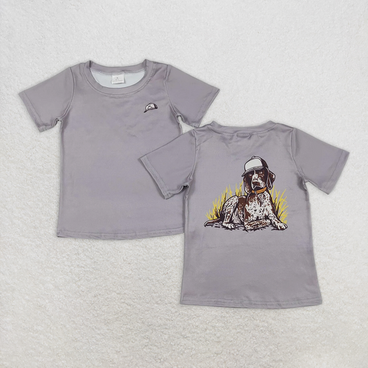 BT1149RTS NO MOQ Baby Boys Summer Tops Short sleeves Grey dog kids boys shirt