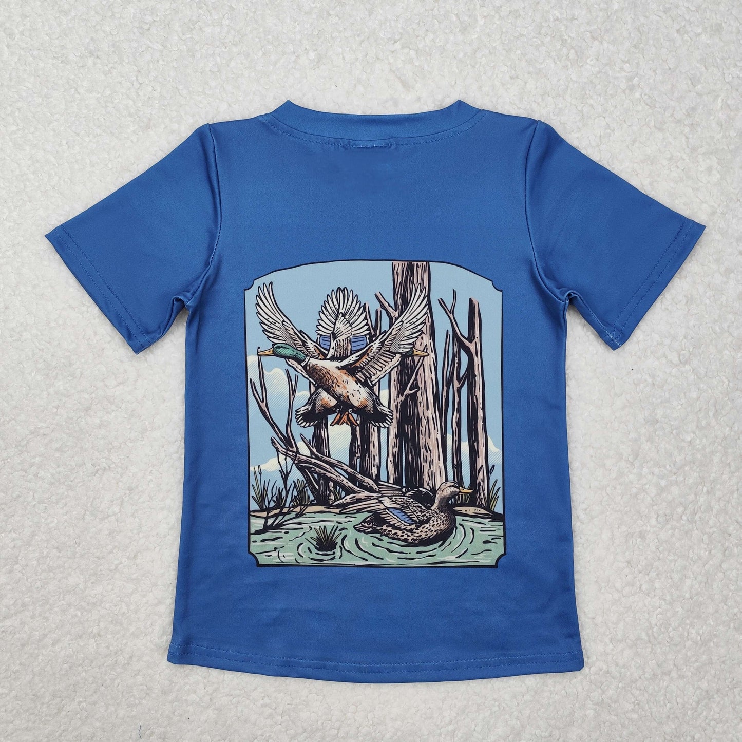 BT1150Baby Boys Hot Blue Short Sleeves Bottomland Duck Print Top Shirts