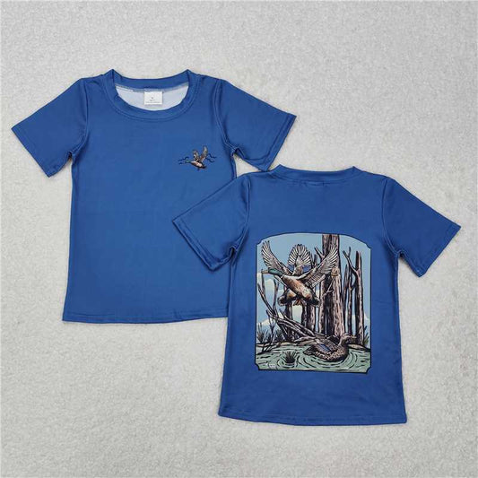 BT1150Baby Boys Hot Blue Short Sleeves Bottomland Duck Print Top Shirts