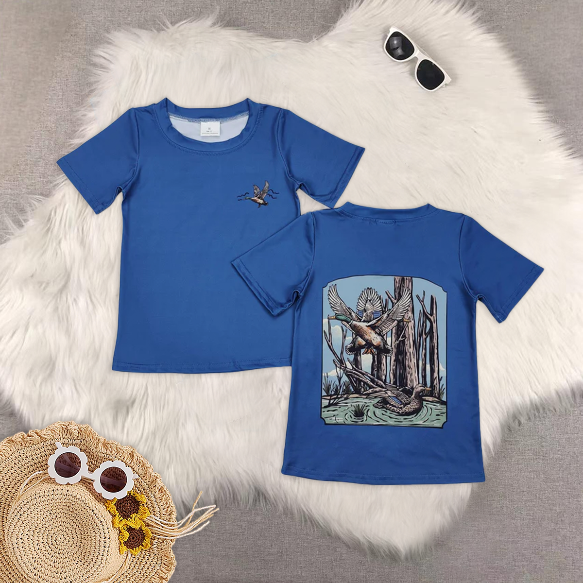 8.02 RTS Sibling Baby Boys Summer Tops Short sleeves blue duck kids boys shirt