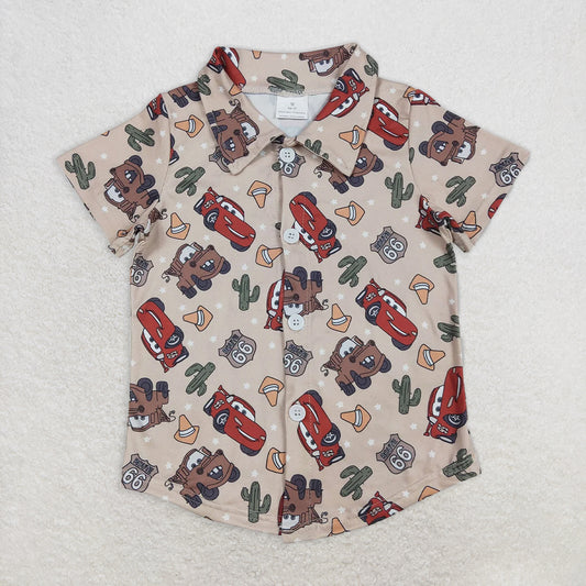 BT1154RTS NO MOQ Baby Boys Summer Tops Baby Boys Western Cars Cactus Buttons Tee Shirts Tops