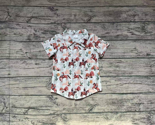 BT1155Short sleeves cow cactus western boys button down shirt