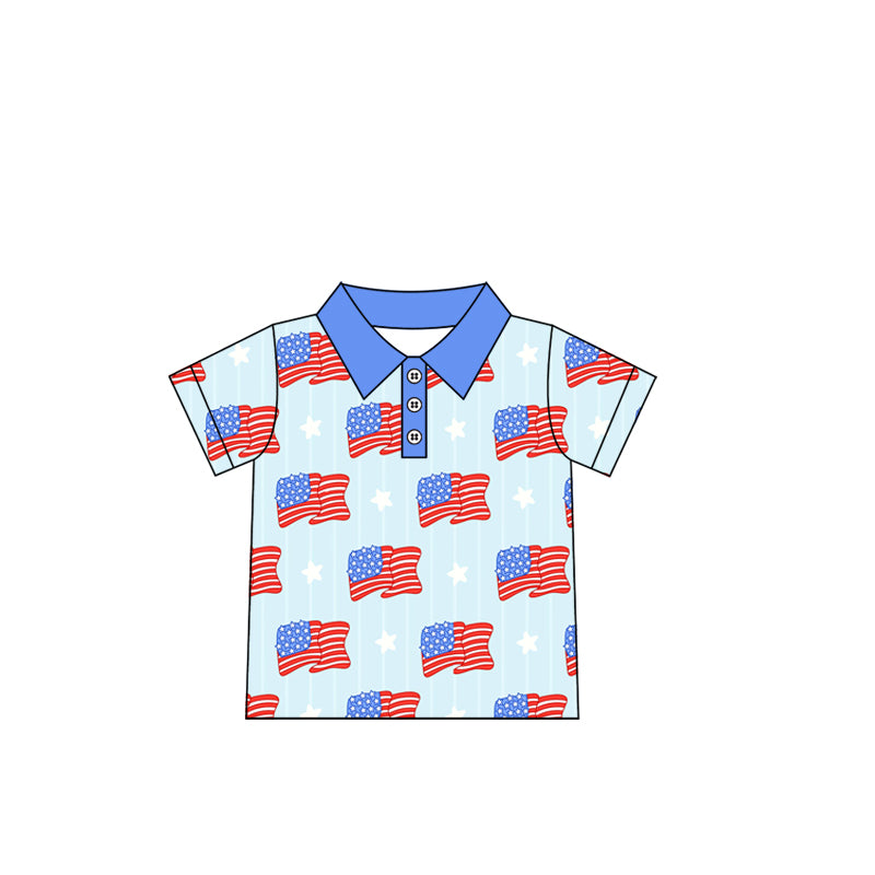 Short sleeves flag stars top shorts boys 4th of july pajamas