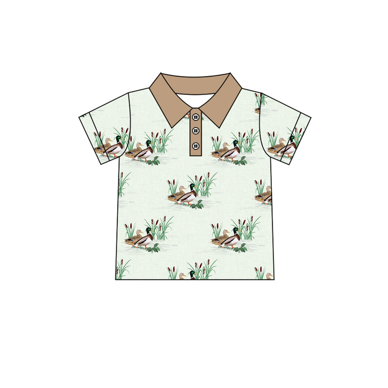 Baby Boys Brown Short Sleeves Pocket Top Ducks Shorts Set