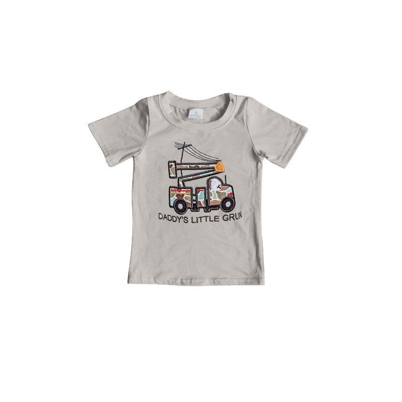 BT1177Grey Camouflage Short Sleeve Shirt 'Daddy's Lineman' Kids Boys Fashion Casual Top for Children
