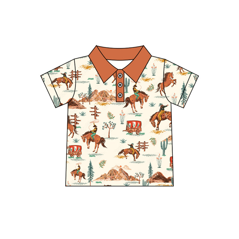 Western Boys Rodeo Cactus Print Shorts with Pocket Top Set Casual Country Style Children's Clothing for Boys